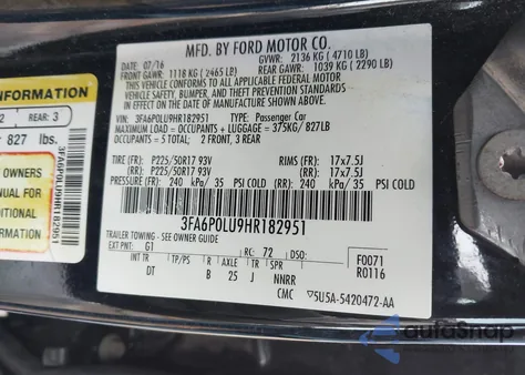 2017 Ford Fusion Hybrid Se z USA, uszkodzony, nr VIN 3FA6P0LU9HR182951